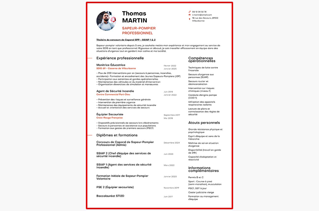 modèle de CV de pompier